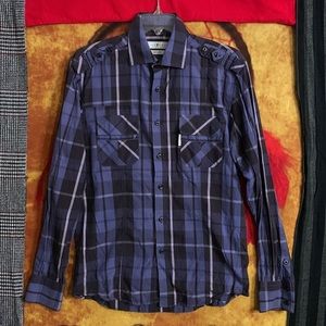 FIVE FOUR-women’s violet/black plaid cotton long sleeve button-down shirt